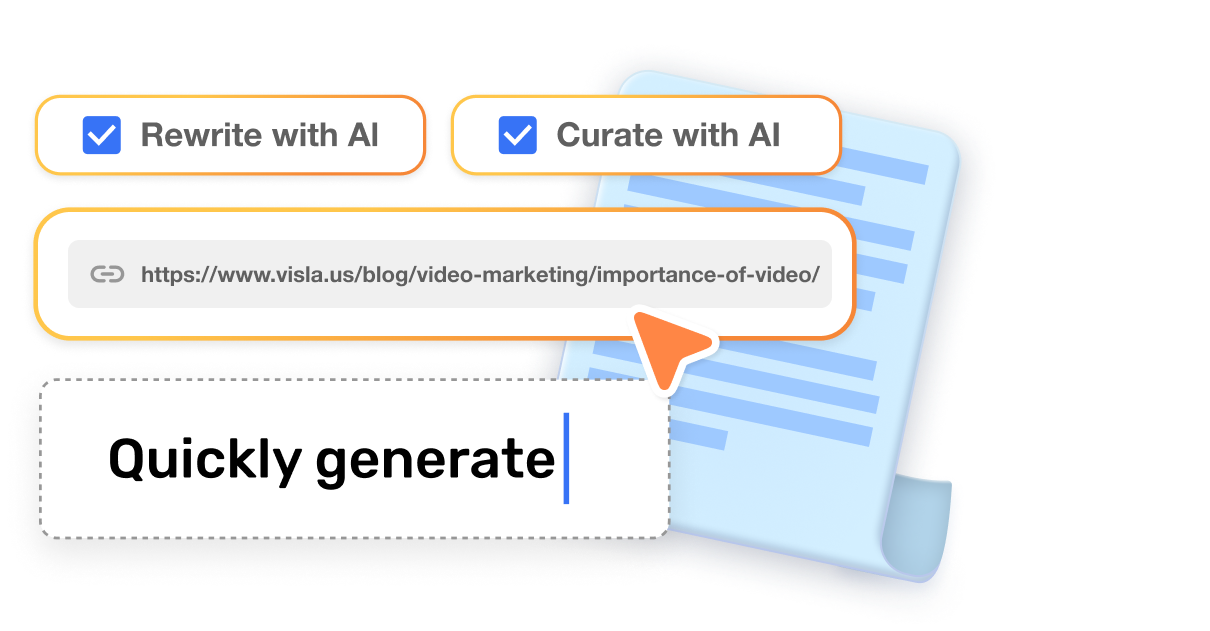 Visla's 'Start a Video With Anything' feature, enabling marketing teams to quickly generate content using AI tools for rewriting and curating, simplifying video production.